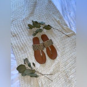 Champagne bedazzled thong sandals with zigzag pattern